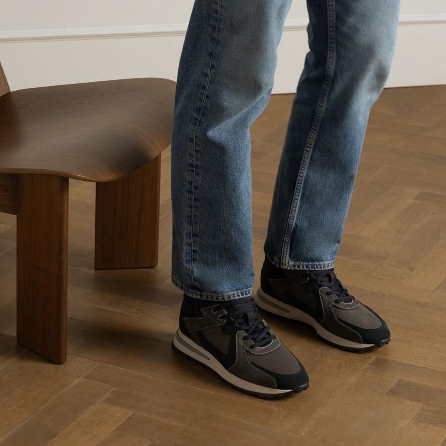 Manfield Heren Donkerblauwe nubuck sneakers