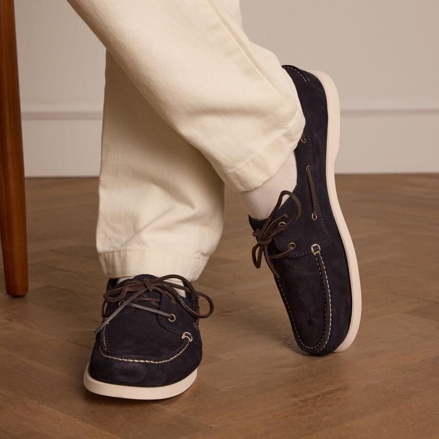 Manfield Heren Donkerblauwe suède bootschoenen