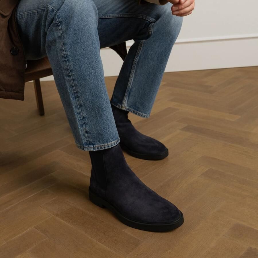 Manfield Heren Donkerblauwe suède chelsea boots