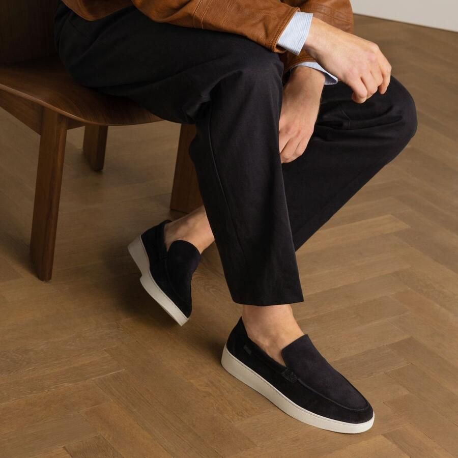 Manfield Heren Donkerblauwe suède loafers