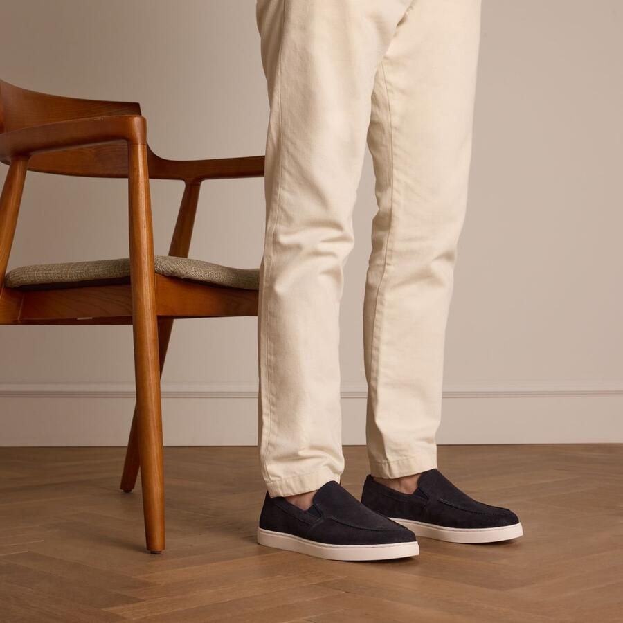 Manfield Heren Donkerblauwe suède loafers