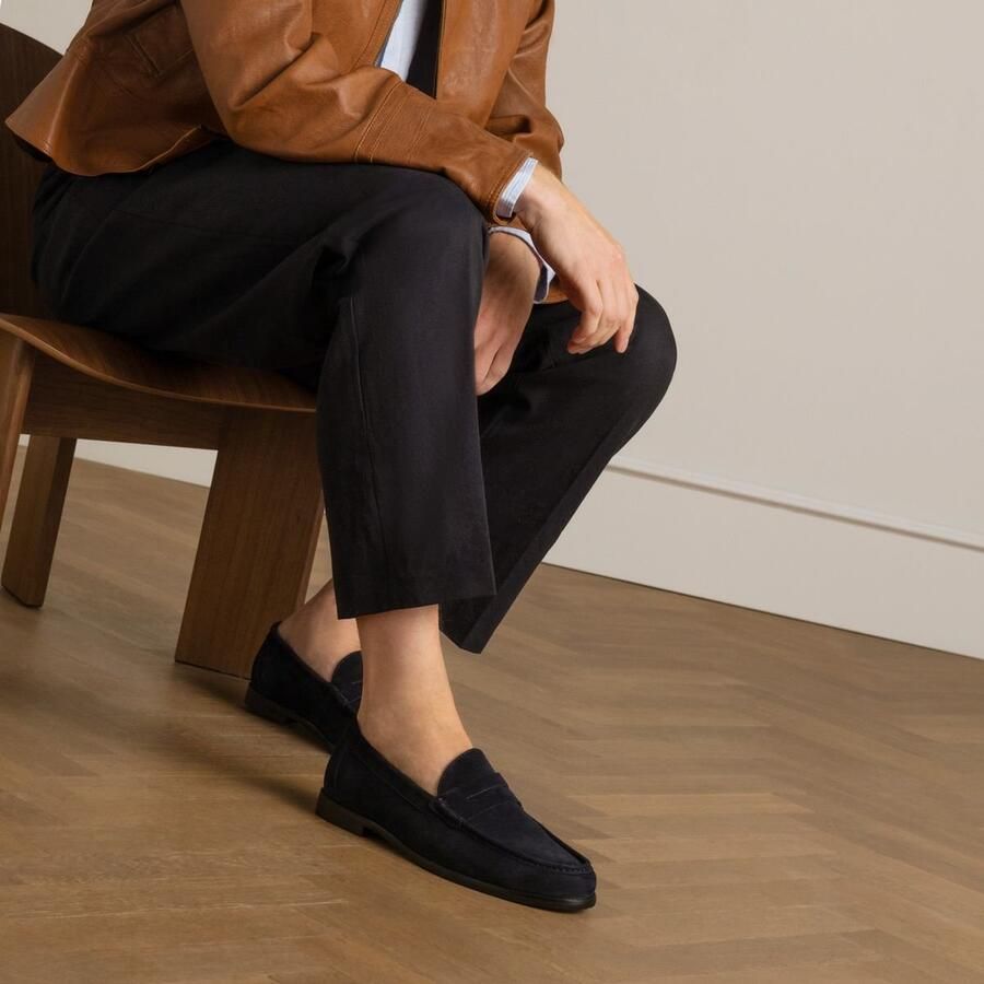 Manfield Heren Donkerblauwe suède loafers - Foto 5