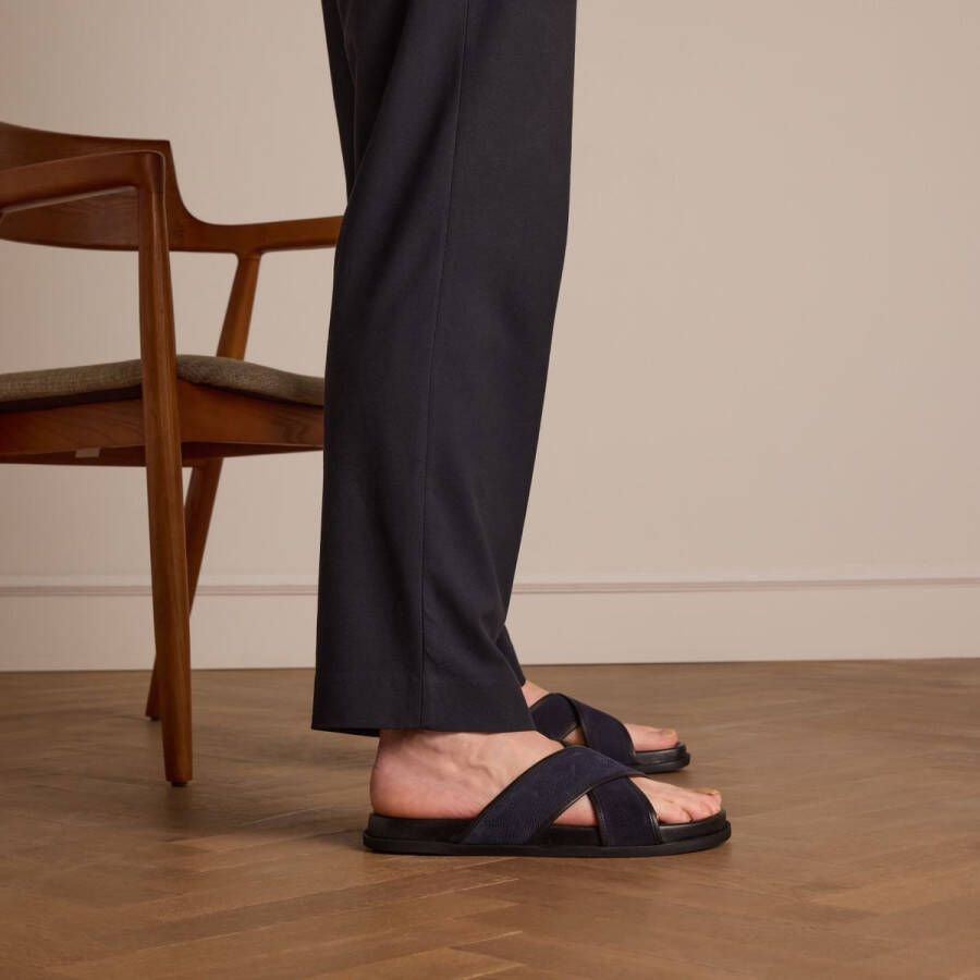 Manfield Heren Donkerblauwe suède slippers - Foto 2