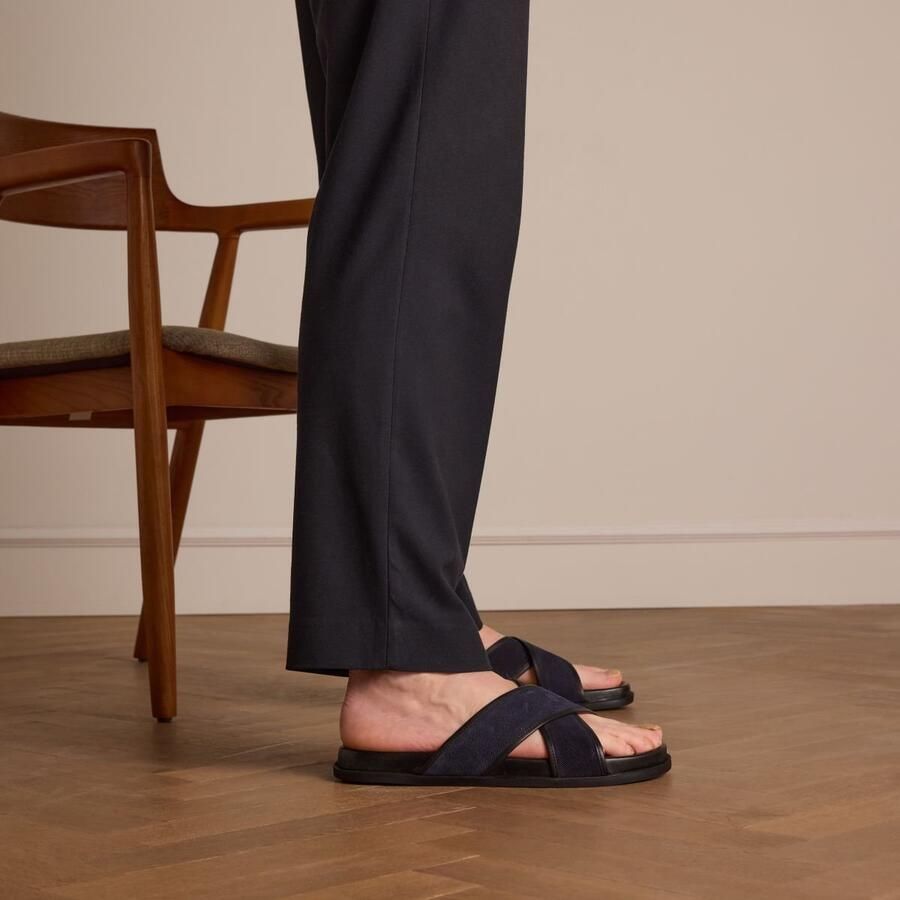 Manfield Heren Donkerblauwe suède slippers