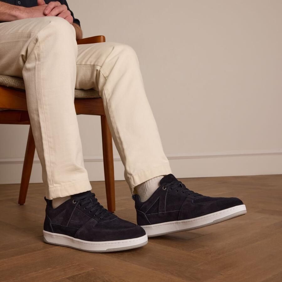 Manfield Heren Donkerblauwe suède sneakers