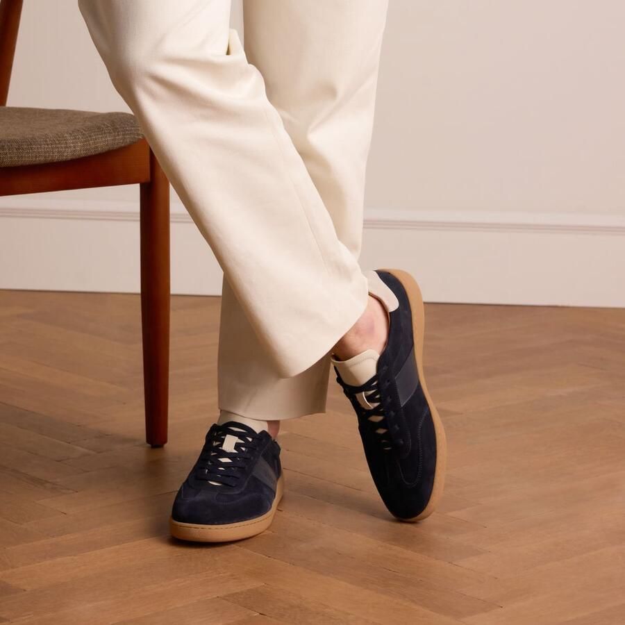 Manfield Heren Donkerblauwe suède sneakers