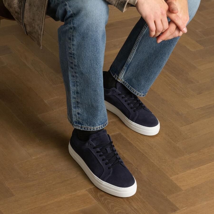 Manfield Heren Donkerblauwe suède sneakers