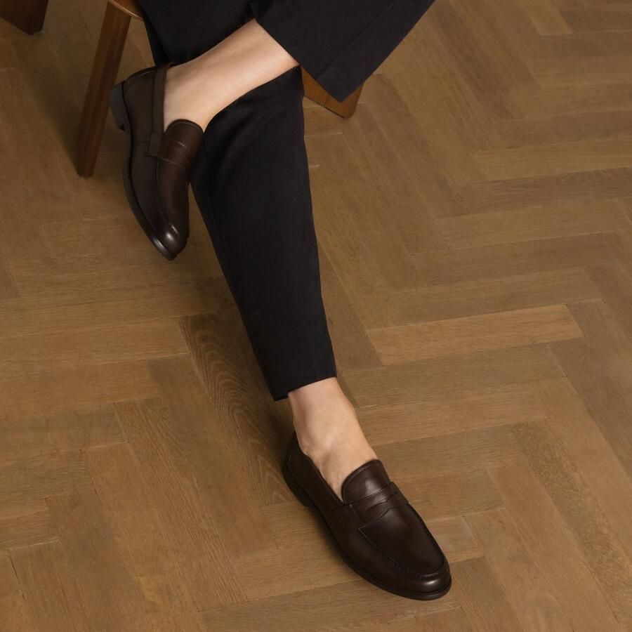 Manfield Heren Donkerbruine leren loafers