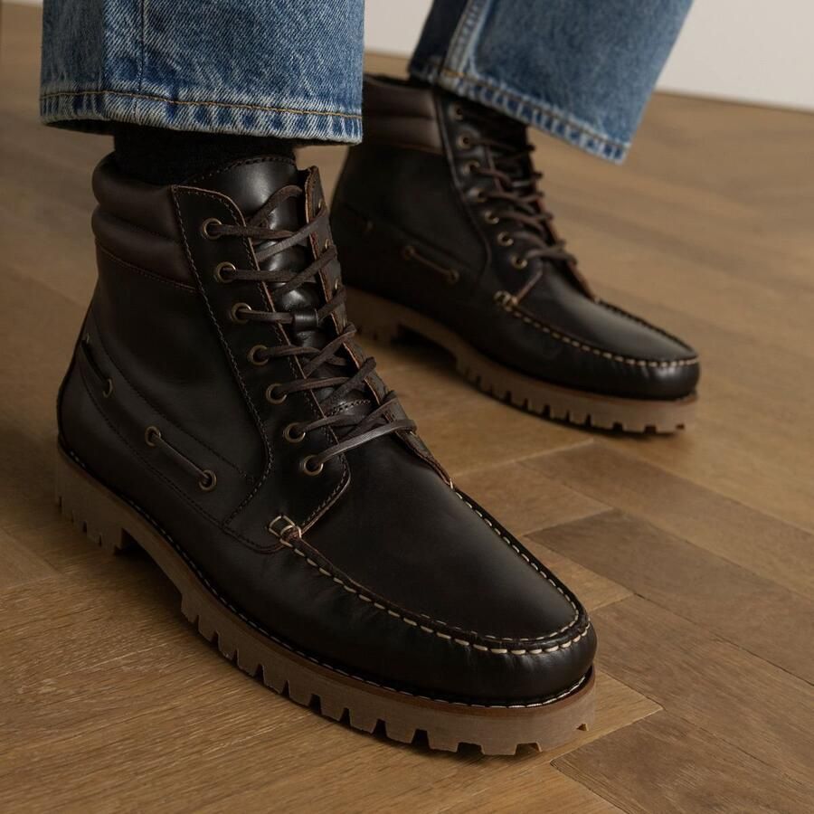 Manfield Heren Donkerbruine leren veterboots - Foto 4