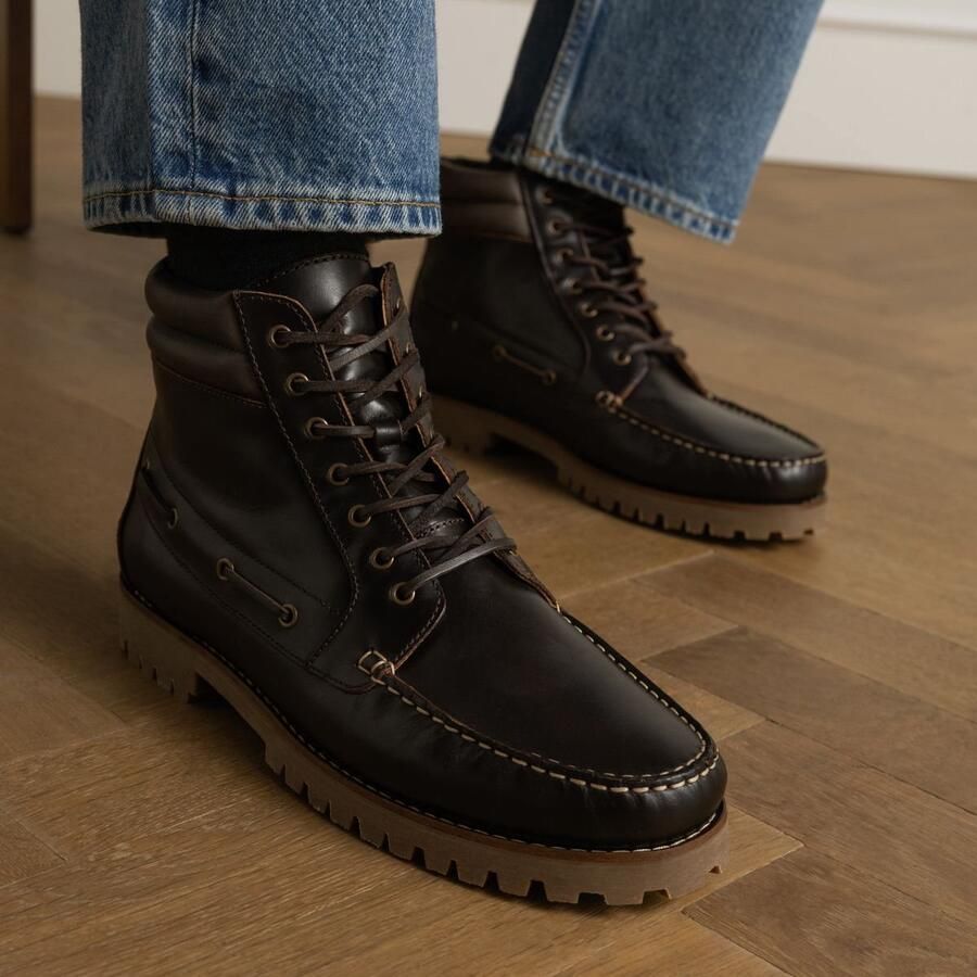 Manfield Heren Donkerbruine leren veterboots - Foto 4