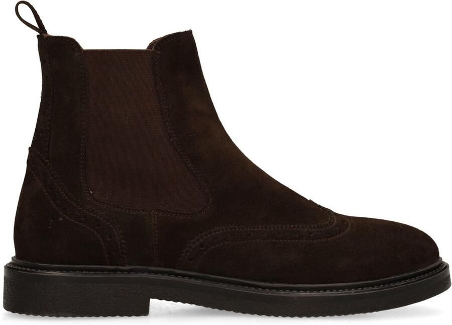 Manfield Heren Donkerbruine suède chelsea boots