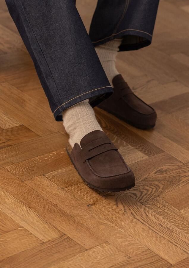 Manfield Heren Donkerbruine suède clogs