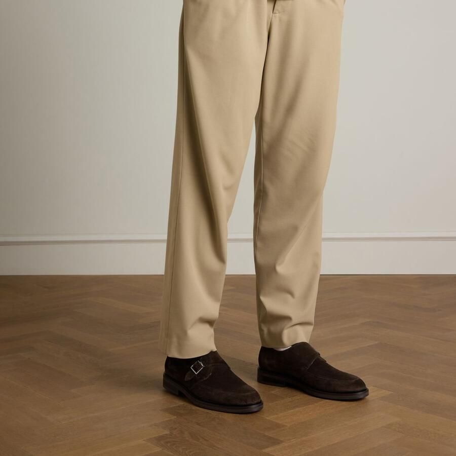 Manfield Heren Donkerbruine suède gespschoenen