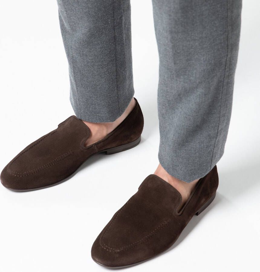 Manfield Heren Donkerbruine suède loafers