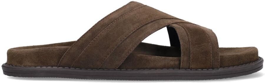 Manfield Heren Donkerbruine suède slippers