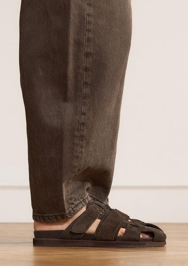Manfield Heren Donkerbruine suède slippers - Foto 3