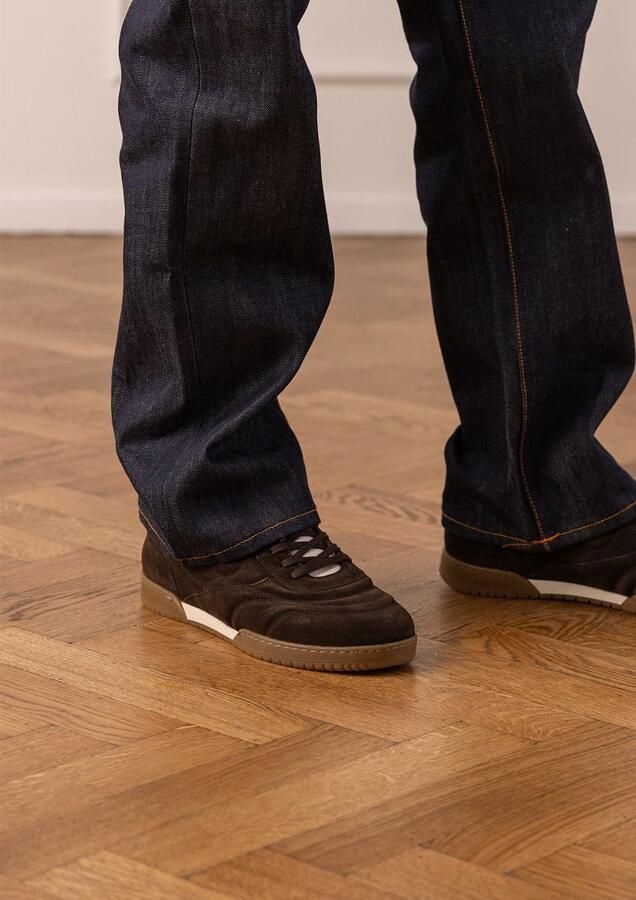 Manfield Heren Donkerbruine suède sneakers