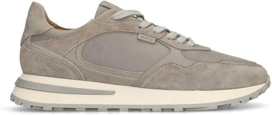 Manfield Heren Grijze leren sneakers met suède details