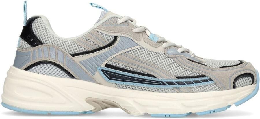 Manfield Heren Grijze sneakers van textiel en blauwe details