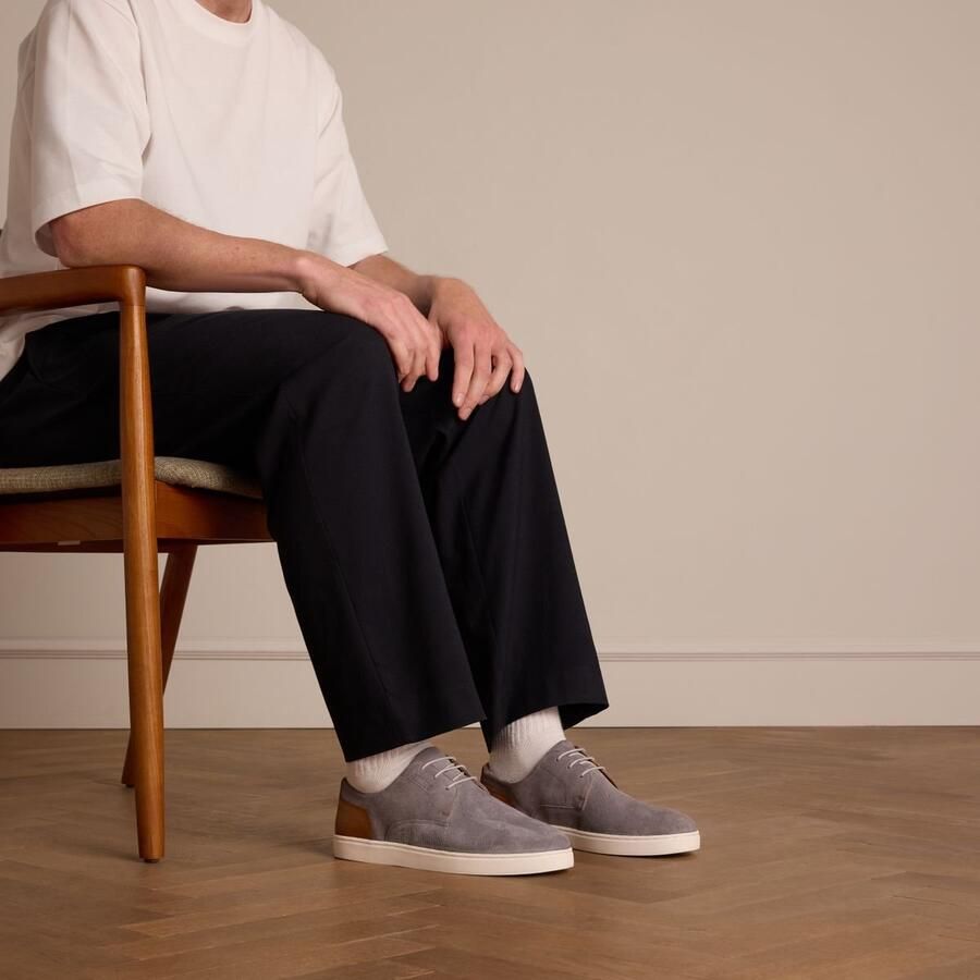 Manfield Heren Grijze suède veterschoenen
