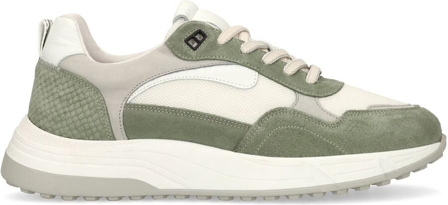 Manfield Heren Groene leren sneakers met suède details