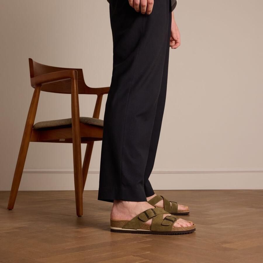 Manfield Heren Groene suède slippers