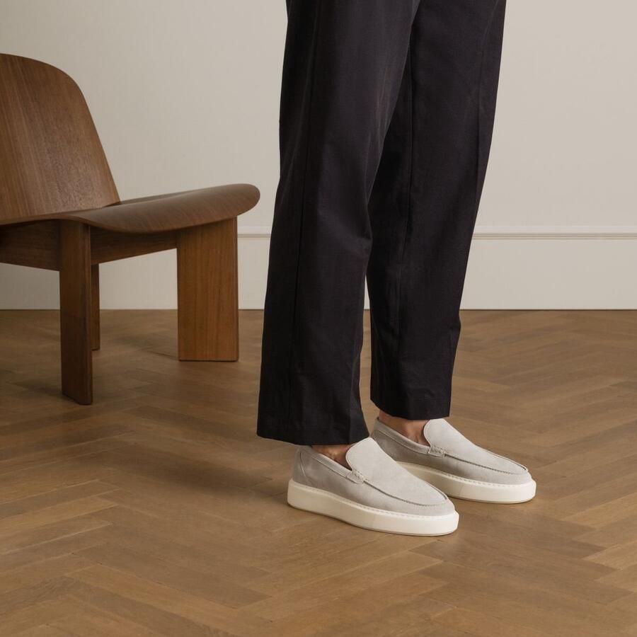 Manfield Heren Licht grijze suède loafers - Foto 5