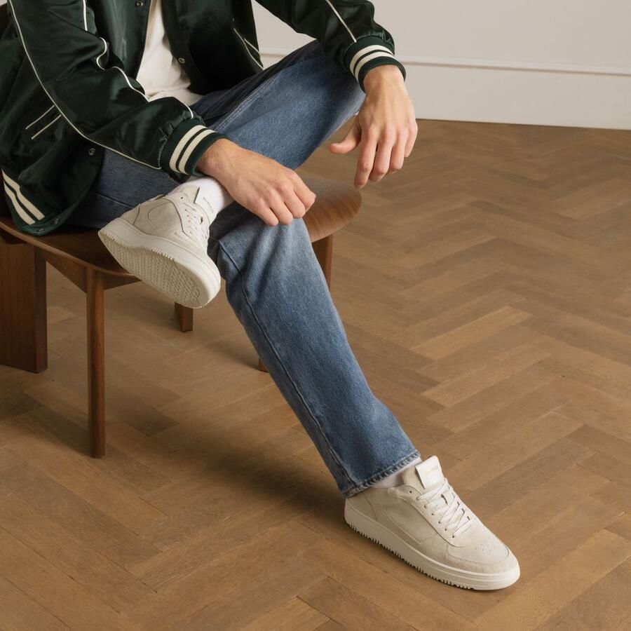 Manfield Heren Licht grijze suède sneakers