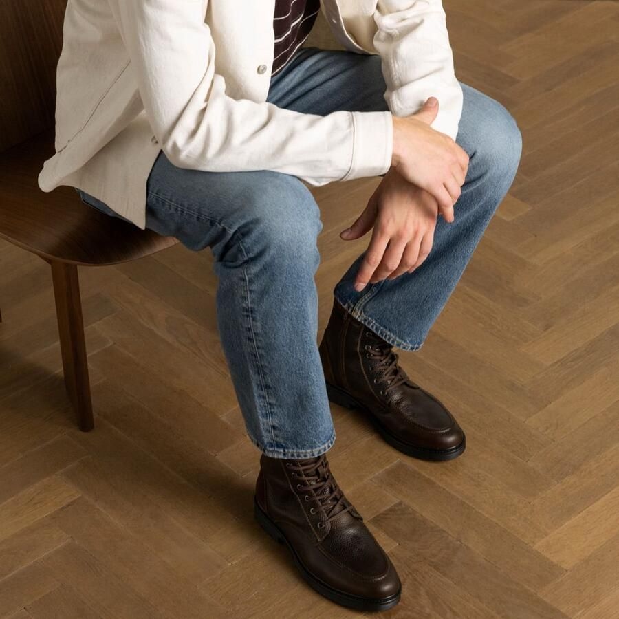 Manfield Heren Taupe leren veterboots - Foto 3