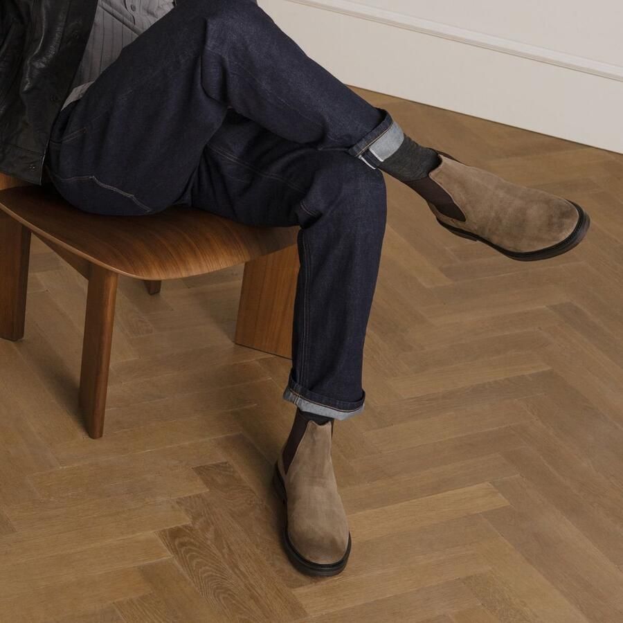 Manfield Heren Taupe suède chelsea boots