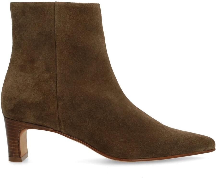 Manfield Dames Taupe suède enkellaarsjes met hak