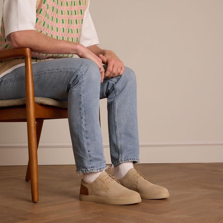 Manfield Heren Taupe suède veterschoenen met bruine details