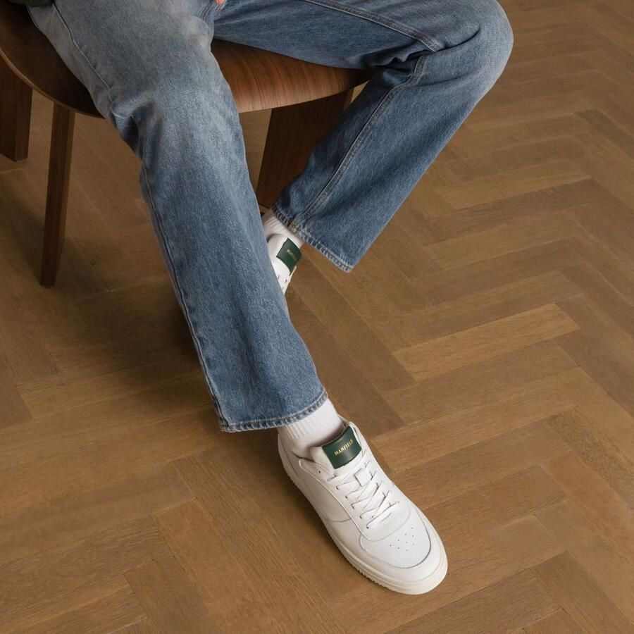 Manfield Heren Witte leren sneakers
