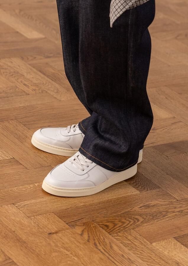 Manfield Heren Witte leren sneakers