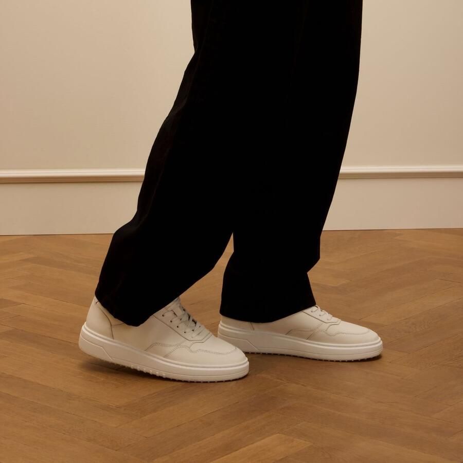 Manfield Heren Witte leren sneakers