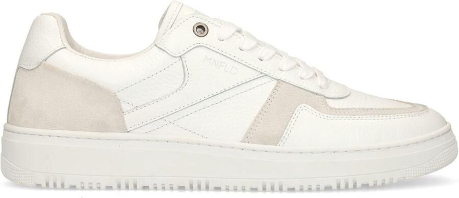Manfield Heren Witte leren sneakers met suède details