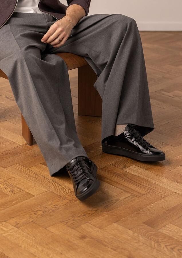 Manfield Heren Zwarte lakleren sneakers