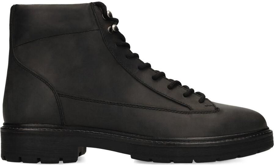 Manfield leren veterboots met profielzool zwart