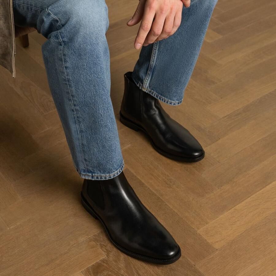 Manfield Heren Zwarte leren chelsea boots - Foto 2