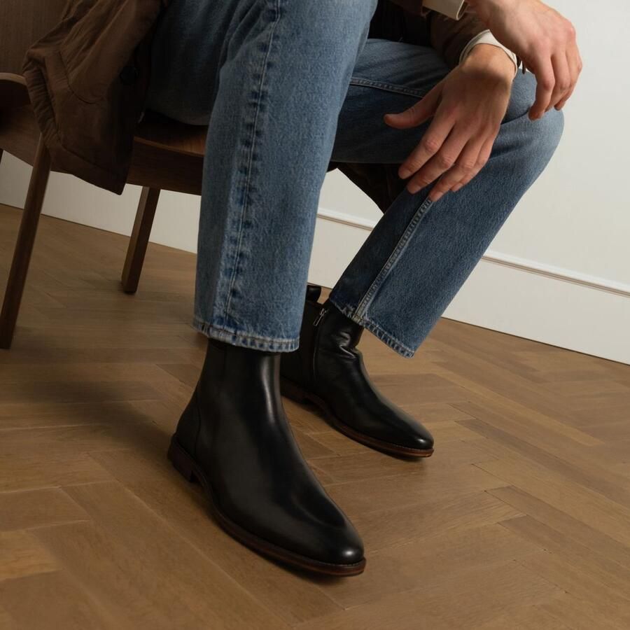 Manfield Heren Zwarte leren Chelsea boots - Foto 2