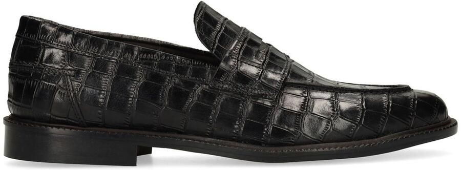 Manfield Black Label leren loafers met croco print zwart