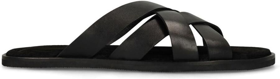 Manfield Heren Zwarte leren gevlochten slippers