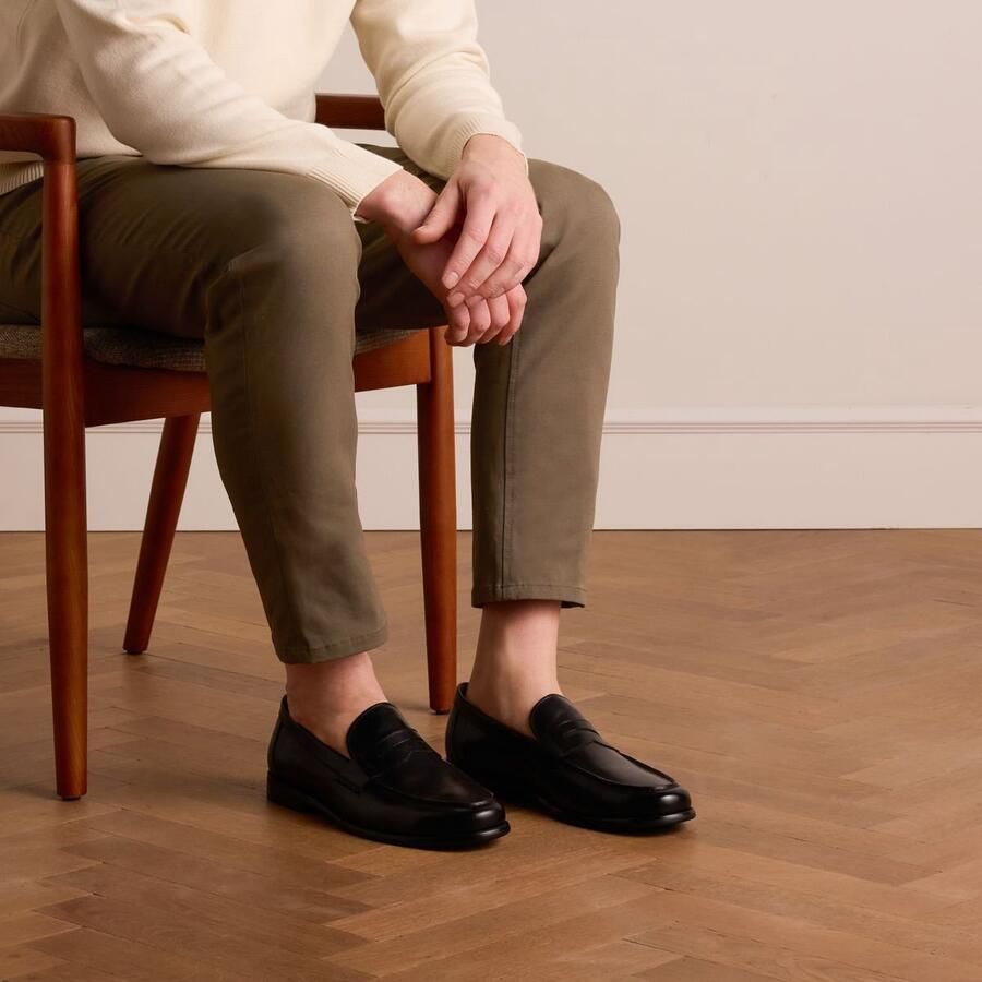 Manfield Heren Zwarte leren loafers - Foto 3