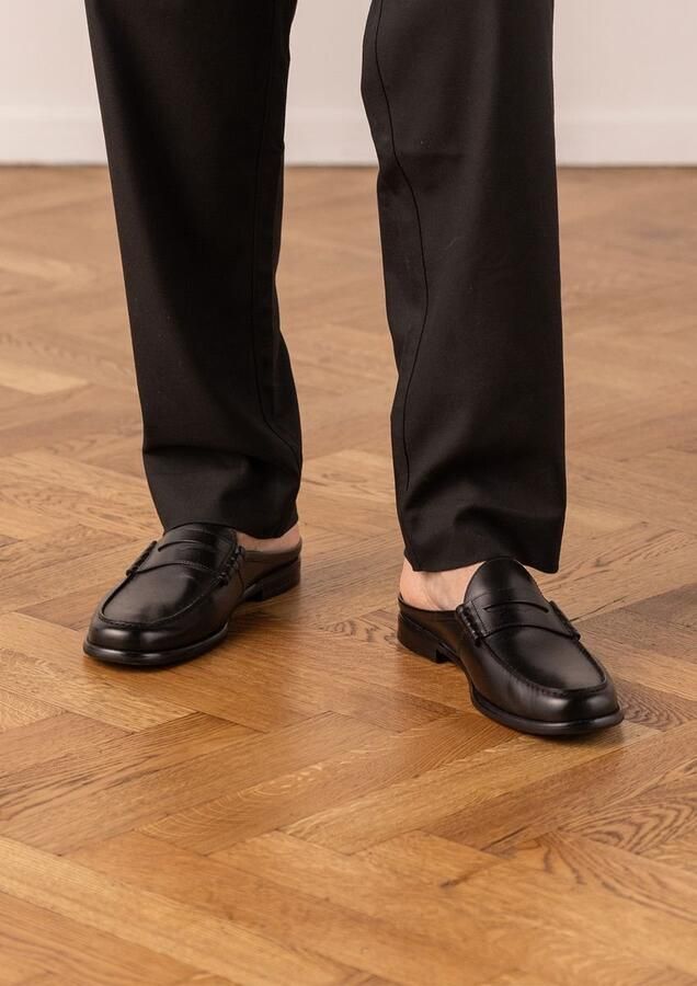 Manfield Heren Zwarte leren loafers