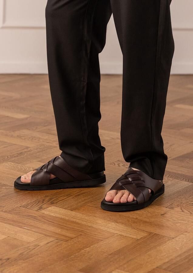 Manfield Heren Zwarte leren slippers