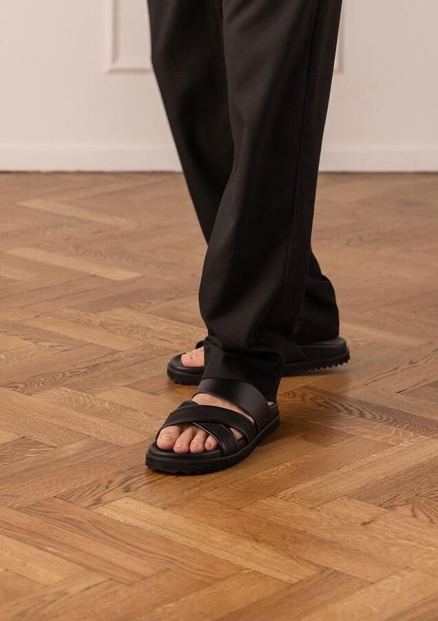 Manfield Heren Zwarte leren slippers