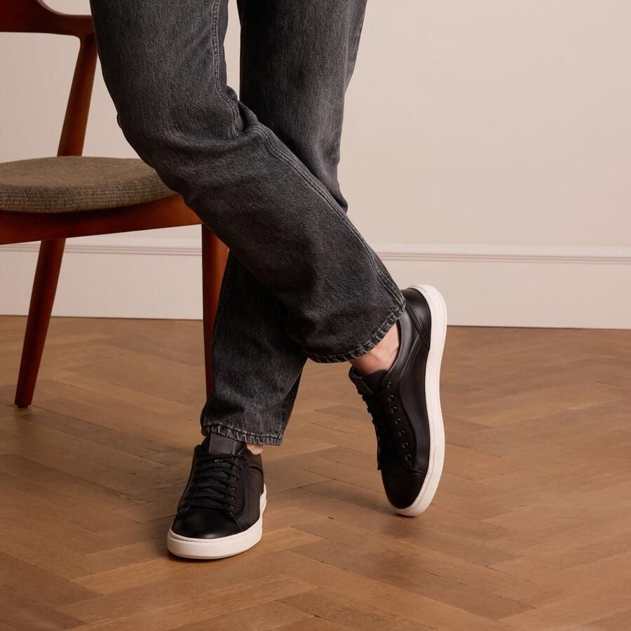 Manfield Heren Zwarte leren sneakers - Foto 2