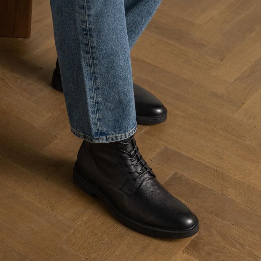 Manfield Heren Zwarte leren veterboots - Foto 4