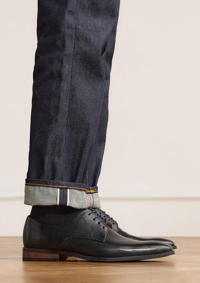 Manfield Heren Zwarte leren veterschoenen