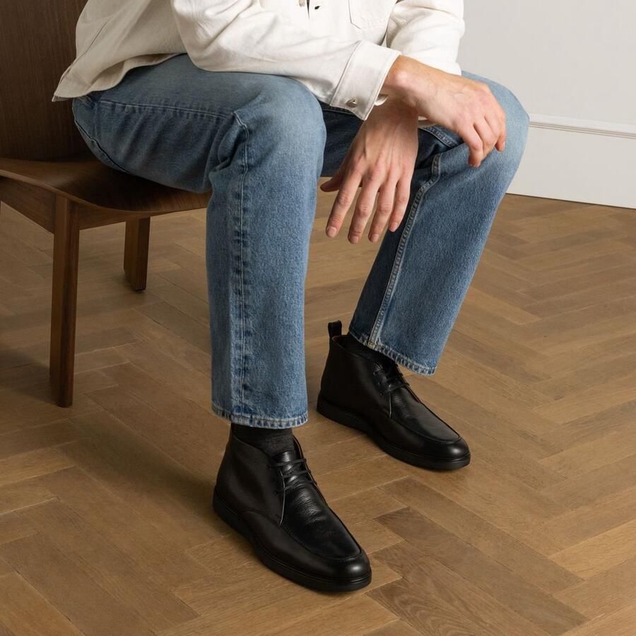 Manfield Heren Zwarte leren veterschoenen